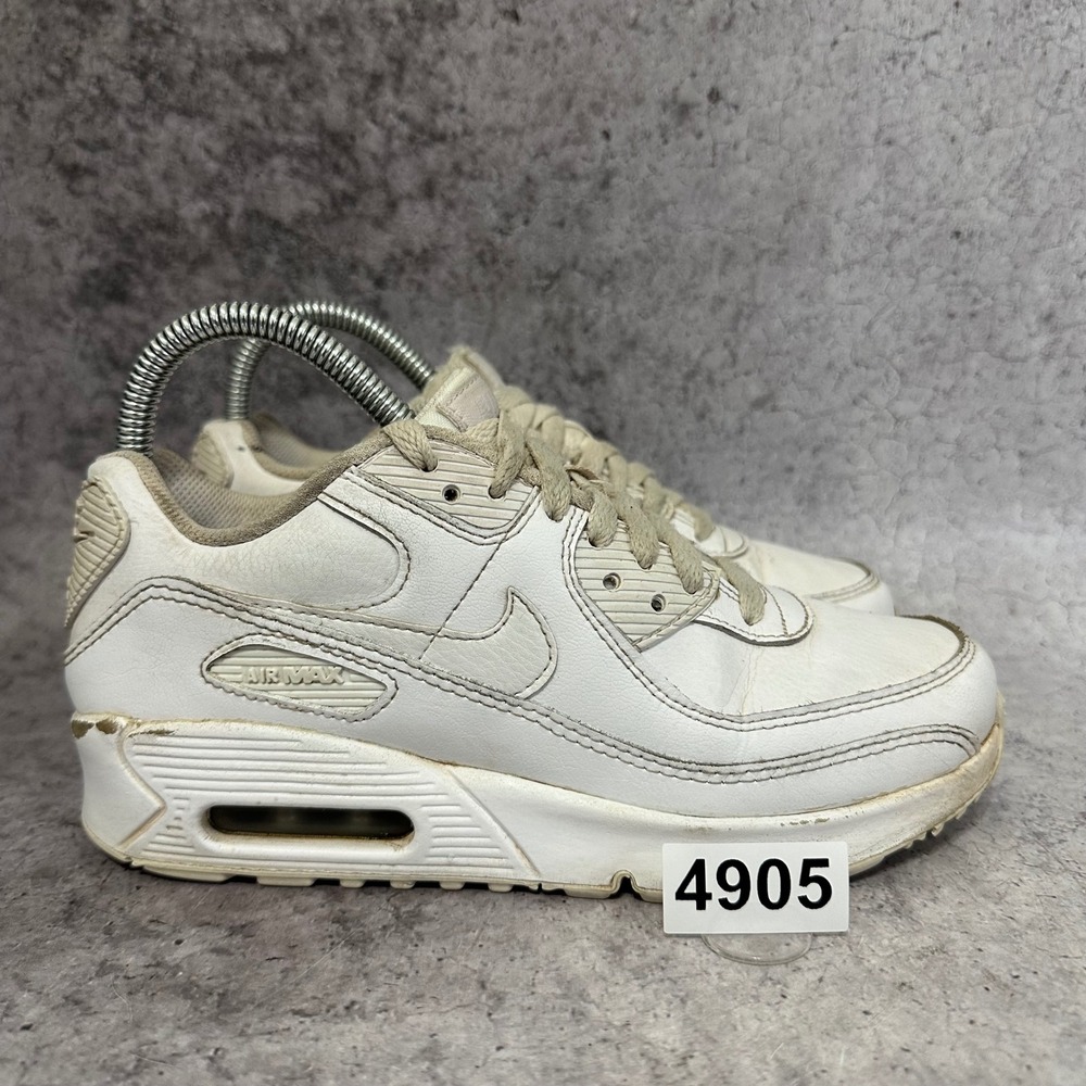 Nike Air Max 90 Sneakers Kids 4Y White CD6864-100 Low Top Leather Shoes